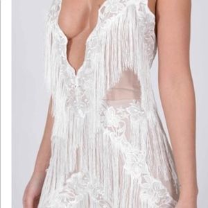 White fringe jump suit